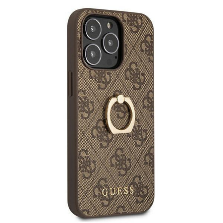 Etui Guess GUHCP13L4GMRBR na iPhone 13 Pro / 13 - brązowe 4G with ring stand