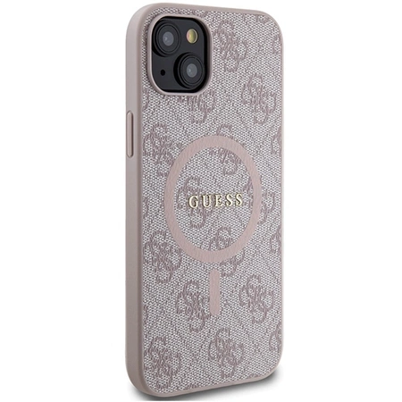 Etui Guess 4G Collection Leather Metal Logo MagSafe na iPhone 15 / 14 / 13 - różowe