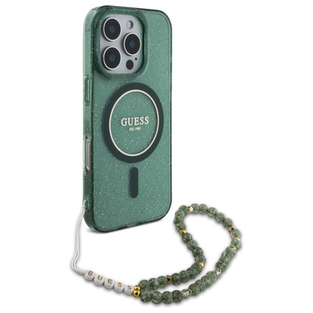 GUESS ETUI HARDCASE IML GLITTER WITH PEARL STRAP DO IPHONE 16 PRO MAX 6.9