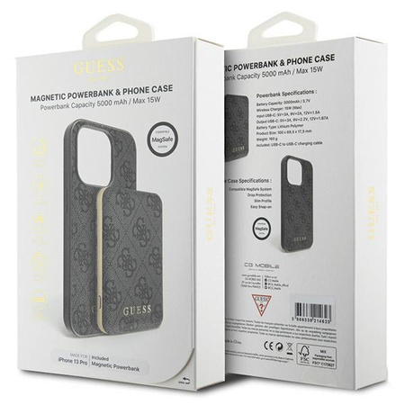 Zestaw Guess GUBPM5P13L4GEMGK iPhone13 Pro 6.1 hardcase + Powerbank 5000mAh MagSafe czarny/black 4G Metal Logo