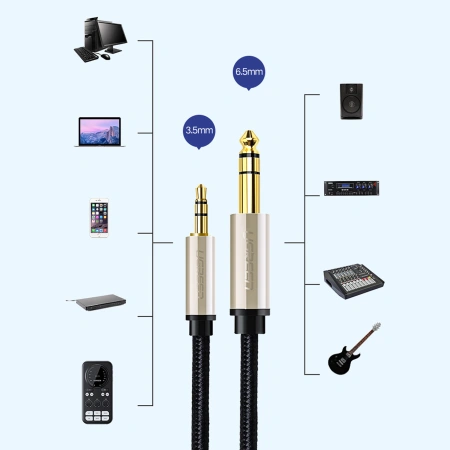 UGREEN KABEL AUDIO MINI JACK 3,5MM DO JACK 6,35MM 2M DO GITARY AKUSTYCZNEJ