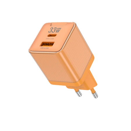 JELLICO ładowarka sieciowa EU55 GaN PD 33W 1xUSB-C + 1xUSB QC3.0 Pomarańczowy