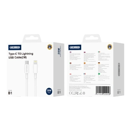JELLICO kabel B1 USB-C - Lightning PD 20W 2M Biały