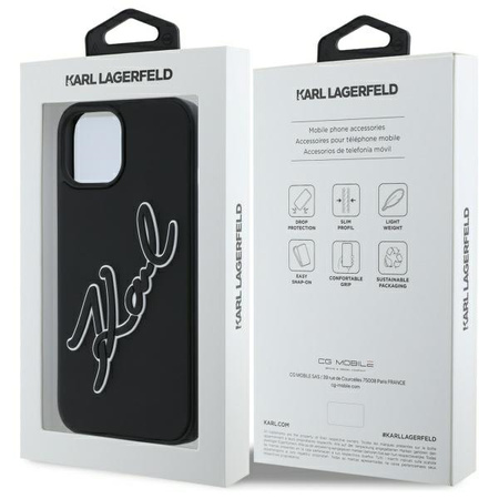 KARL LAGERFELD POKROWIEC RUBBER DO IPHONE 15 6.1 3D HARDCASE SIGNATURE