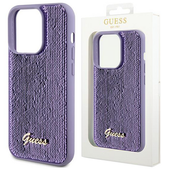 Etui Guess Sequin Script Metal na iPhone 15 Pro - fioletowe