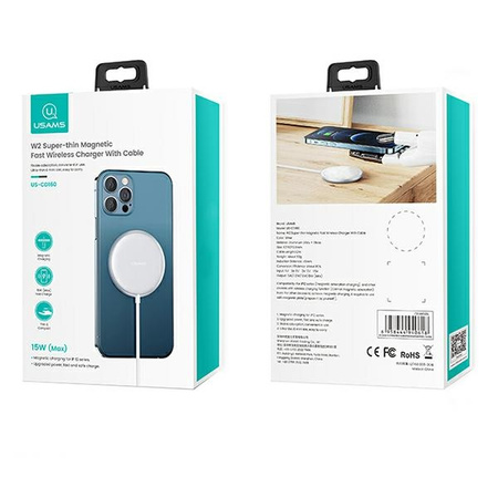 USAMS ŁADOWARKA INDUKCYJNA MAGNETYCZNA DO IPHONE 12 SERIES 15W ALUMINIOWA