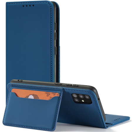 Magnet Card Case etui do Samsung Galaxy A12 5G pokrowiec portfel na karty kartę podstawka niebieski