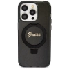 Etui Guess Ring Stand Script Glitter MagSafe na iPhone 14 Pro - czarne