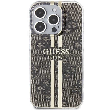 Etui Guess IML 4G Gold Stripe na iPhone 15 Pro - brązowe