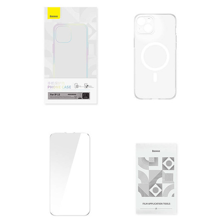BASEUS ETUI POKROWIEC DO IPHONE 13 MAGNETIC CRYSTAL CLEAR ZESTAW CZYSZCZĄCY