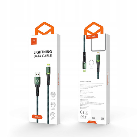 MCDODO KABEL USB LIGHTNING SZYBKIEGO ŁADOWANIA 36W DO IPHONE 13 14 2M LED
