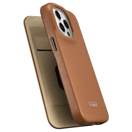 iCarer CE Premium Leather Folio Case skórzane etui iPhone 14 Pro z klapką magnetyczne MagSafe brązowy (WMI14220714-BN)