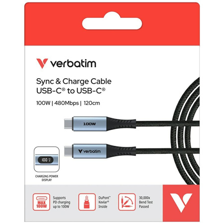 VERBATIM KABEL USB-C DO USB-C 100W DO LAPTOPA TELEFONU 120CM SZYBKIE