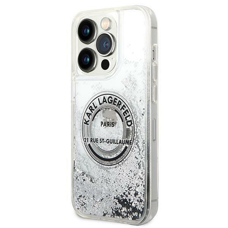 Etui Karl Lagerfeld KLHCP14XLCRSGRS na iPhone 14 Pro Max - srebrne Liquid Glitter RSG