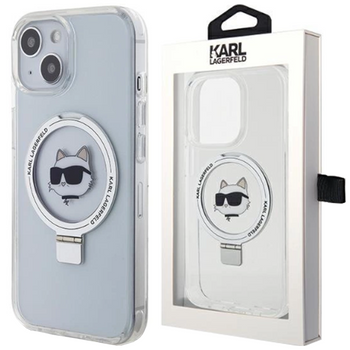 Etui Karl Lagerfeld Ring Stand Choupette Head MagSafe do iPhone 15 - białe