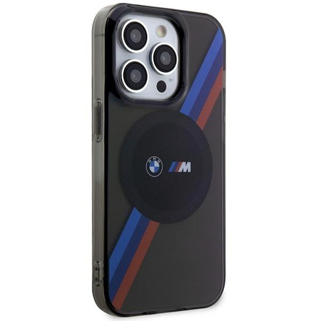 Etui BMW BMHMP14LHDTK na iPhone 14 Pro - szare Tricolor Stripes MagSafe