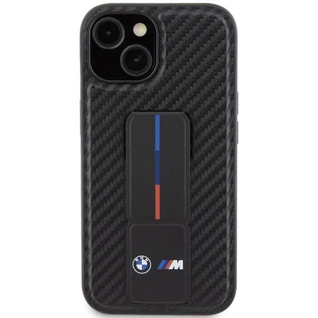 Etui BMW Grip Stand Smooth & Carbon na iPhone 15 - czarne