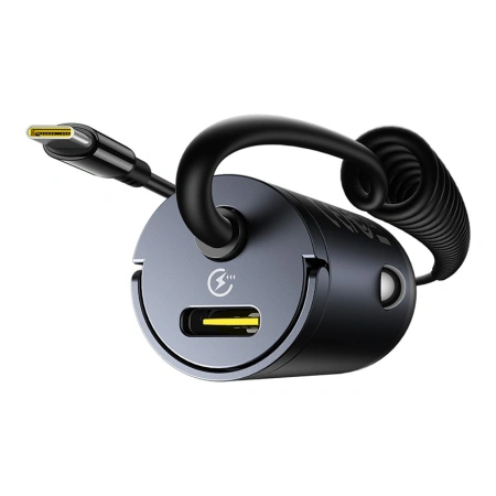 Ładowarka samochodowa Baseus Tiny Star 30W z wbudowanym spiralnym kablem USB-C - czarna