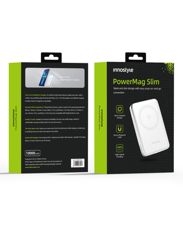 INNOSTYLE POWERMAG SLIM SZYBKI POWERBANK INDUKCYJNY DO MAGSAFE 10000MAH BIAŁY