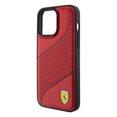 Etui Ferrari Perforated Waves Metal Logo na iPhone 15 Pro - czerwone