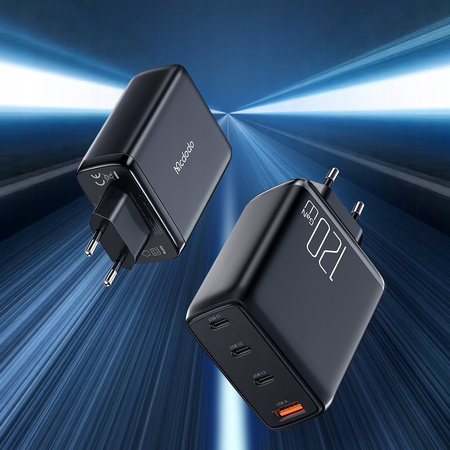 £adowarka do telefonu, GaN, Fast, USB-C/ USB, 4 Porty, 120W, kabel USB-C, Mcdodo