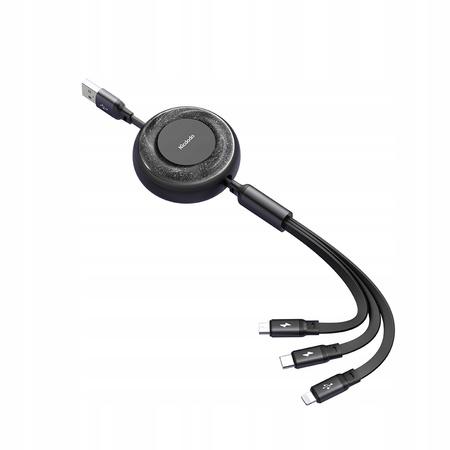 MCDODO KABEL USB 3W1 ZWIJANY SZYBKIE ŁADOWANIE USB-C LIGHTNING MICRO 66W