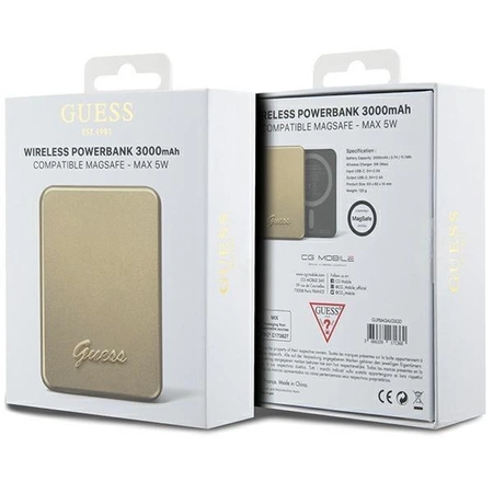 Powerbank indukcyjny Guess MagSafe Metal Script Logo 5W 3000mAh - złoty