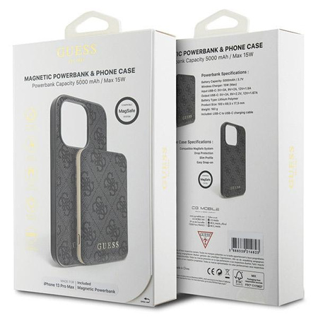 Zestaw Guess GUBPM5P13X4GEMGK iPhone13 Pro Max 6.7 hardcase + Powerbank 5000mAh MagSafe czarny/black 4G Metal Logo