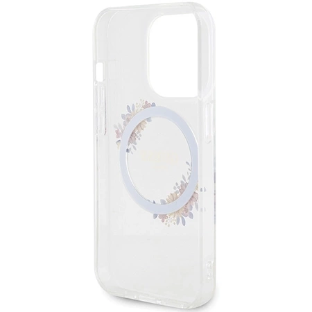 Etui Guess IML Flowers Wreatch MagSafe na iPhone 15 Pro Max - przezroczyste