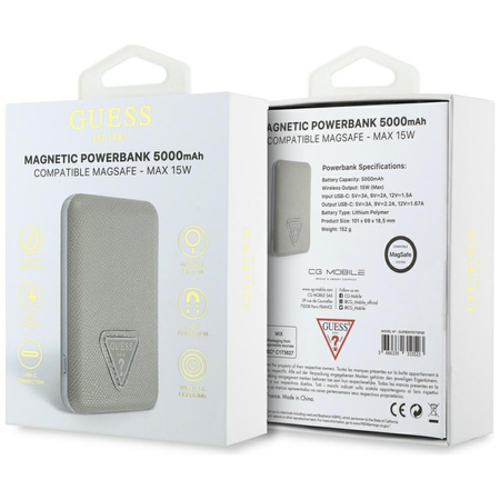 Powerbank indukcyjny Guess Grained       Triangle 5000mAh 15W USB-C MagSafe beżowy