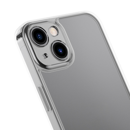 Baseus Frosted Glass Case etui pokrowiec do iPhone 13 sztywna obudowa z żelową ramką przezroczysty (ARWS000602)
