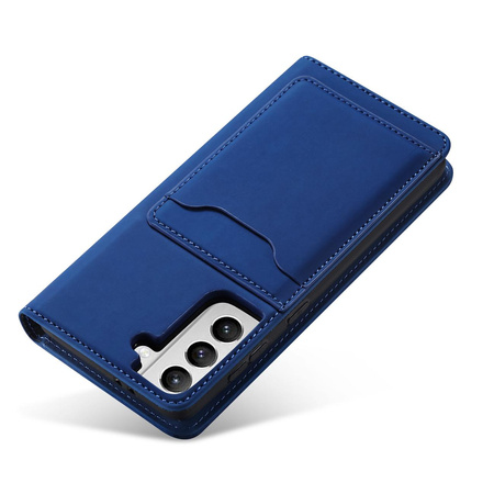 Magnet Card Case etui do Samsung Galaxy S22+ (S22 Plus) pokrowiec portfel na karty kartę podstawka niebieski