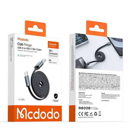 MCDODO KABEL USB-A USB-C SZYBKIE ŁADOWANIE ZWIJANY MAGNETYCZNY 6A 100W 1M
