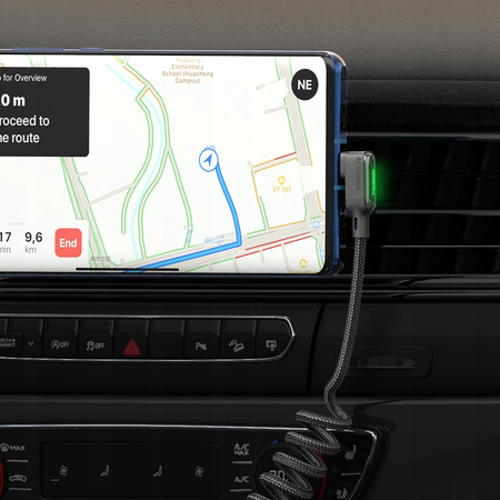 MCDODO KABEL KĄTOWY USB LIGHTNING SPIRALNY SPRĘŻYNOWY DO IPHONE 14 LED 2M