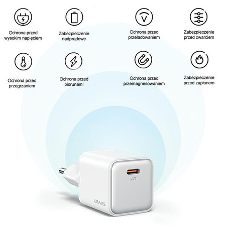 USAMS ŁADOWARKA SIECIOWA 1xUSB-C PD30W 3A DO TELEFONÓW Z TECHNOLOGIĄ PD3.0