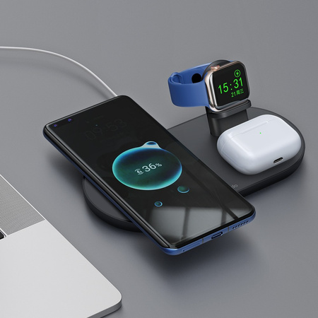 MCDODO STACJA DOKUJĄCA ŁADOWARKA INDUKCYJNA 3W1 DO IPHONE AIRPODS WATCH 15W