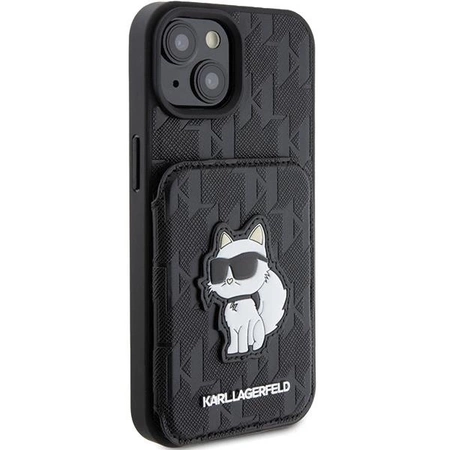 Etui Karl Lagerfeld Saffiano Cardslots and Stand Monogram Choupette do iPhone 15 - czarne