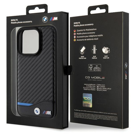 Etui BMW Leather Carbon na iPhone 15 Pro - czarne
