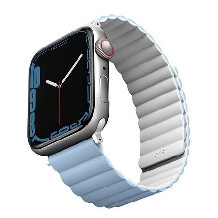 Etui Uniq pasek Revix na Apple Watch 1/2/3/4/5/6/7/8/SE/SE2/Ultra 42/44/45/49mm. Reversible Magnetic biały-niebieski/white-blue