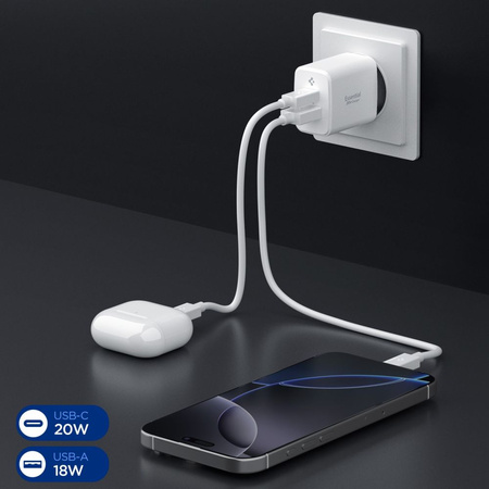 SPIGEN ESSENTIAL EE202EU 2-PORT NETWORK CHARGER 20W WHITE