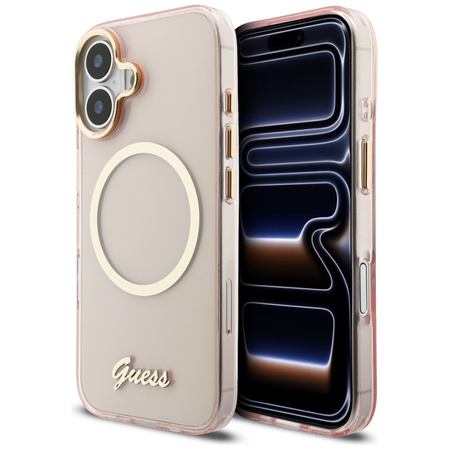 Etui Guess IML Script Metal MagSafe do iPhone 17 różowy