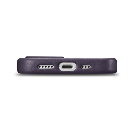 iCarer Case Leather pokrowiec etui z naturalnej skóry do iPhone 14 Plus ciemnofioletowy (kompatybilne z MagSafe)