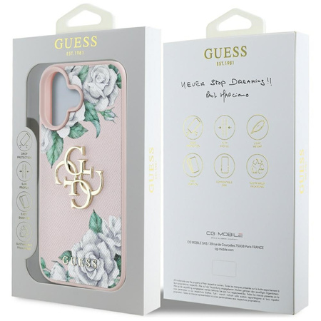 GUESS ETUI CASE POKROWIEC DO IPHONE 16 Z LOGO 4G LUKSUSOWY GRINDED ROSES