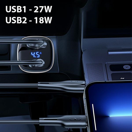 USAMS ŁADOWARKA SAMOCHODOWA C29 45W 2xUSB-A DO TELEFONÓW SZYBKIE ŁADOWANIE
