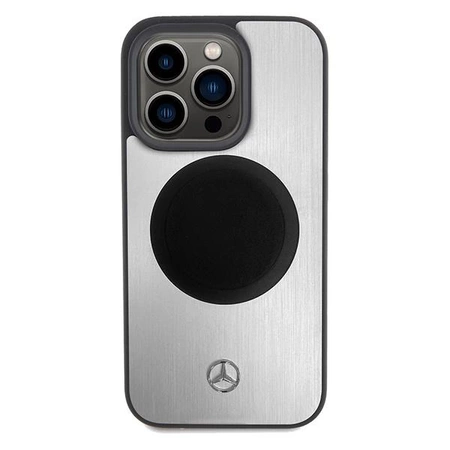 Etui Mercedes Leather&Alu MagSafe na iPhone 15 Pro - srebrne