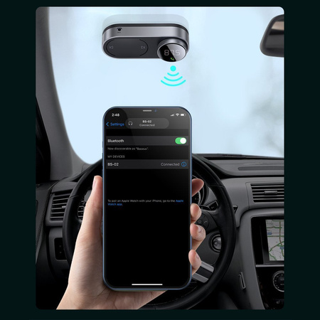 Baseus solarny odtwarzacz MP3 transmiter FM audio do samochodu Bluetooth 5.0 750mAh (czytnik kart TF / USB / AUX) czarny (CDMP000001)