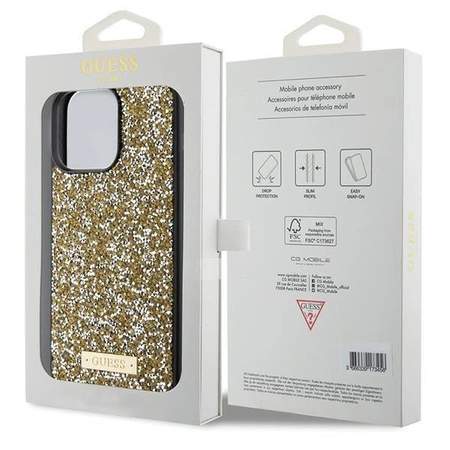 Etui Guess Rhinestone Metal Logo na iPhone 15 Pro Max - żółte