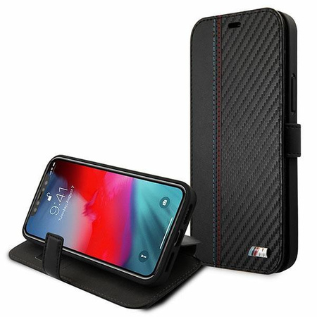 Etui BMW BMFLBKP12SMCARBK iPhone 12 mini 5,4" czarny/black book M Collection PU Carbon Stripe