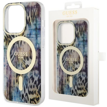 Etui Guess GUHMP14XHLEOPWB na iPhone 14 Pro Max 6.7" - niebieskie Leopard MagSafe