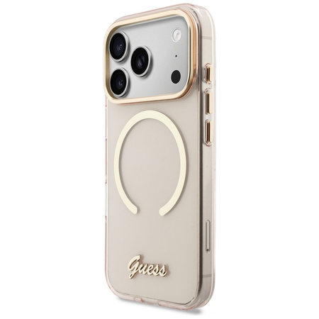 Etui Guess IML Script Metal MagSafe do iPhone 17 Pro różowy